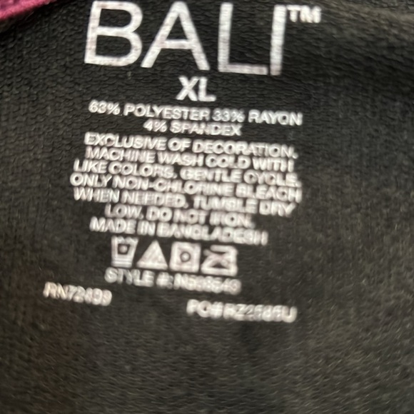 BALI XL LS Scoop Neck Criss Cross back Black w Purple,Purple w Black Top - Picture 6 of 10